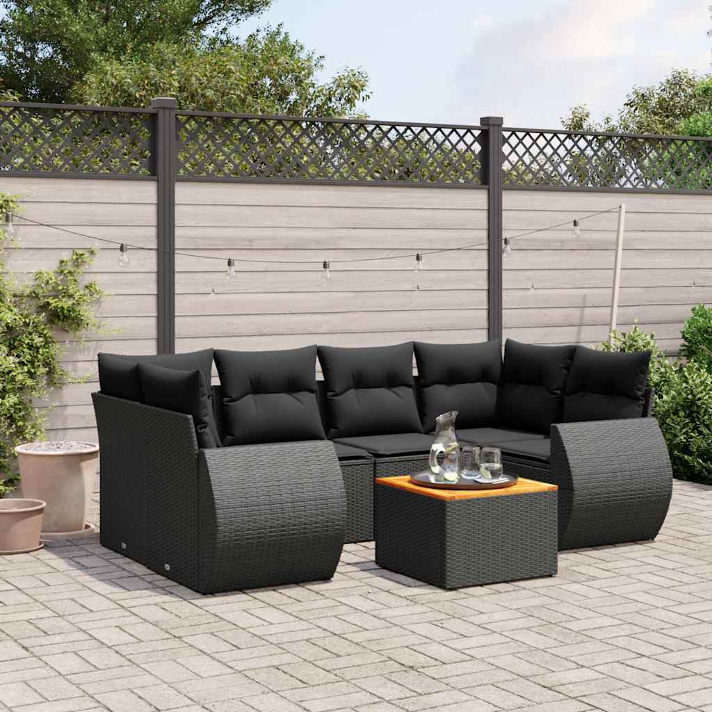 sofasæt til haven 7 dele med hynder polyrattan sort