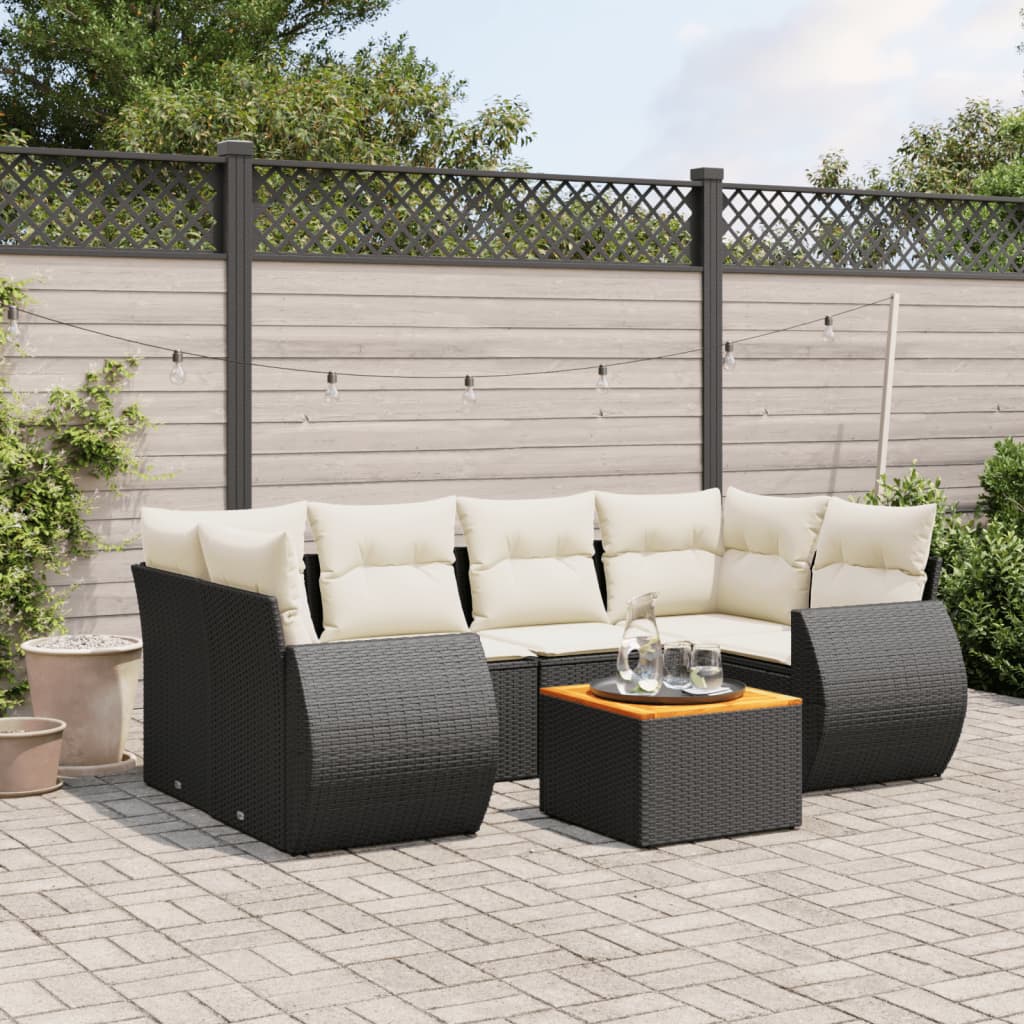 sofasæt til haven 7 dele med hynder polyrattan sort