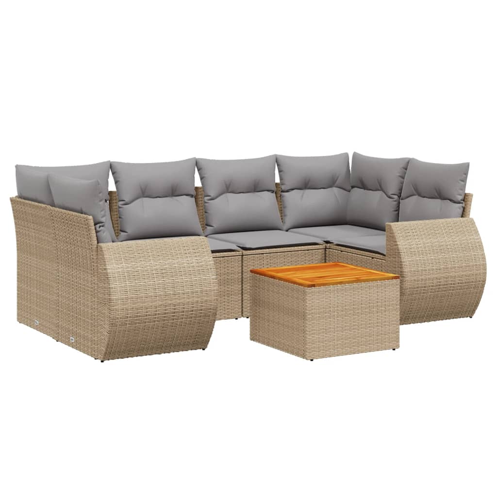 sofasæt til haven 7 dele med hynder polyrattan beige