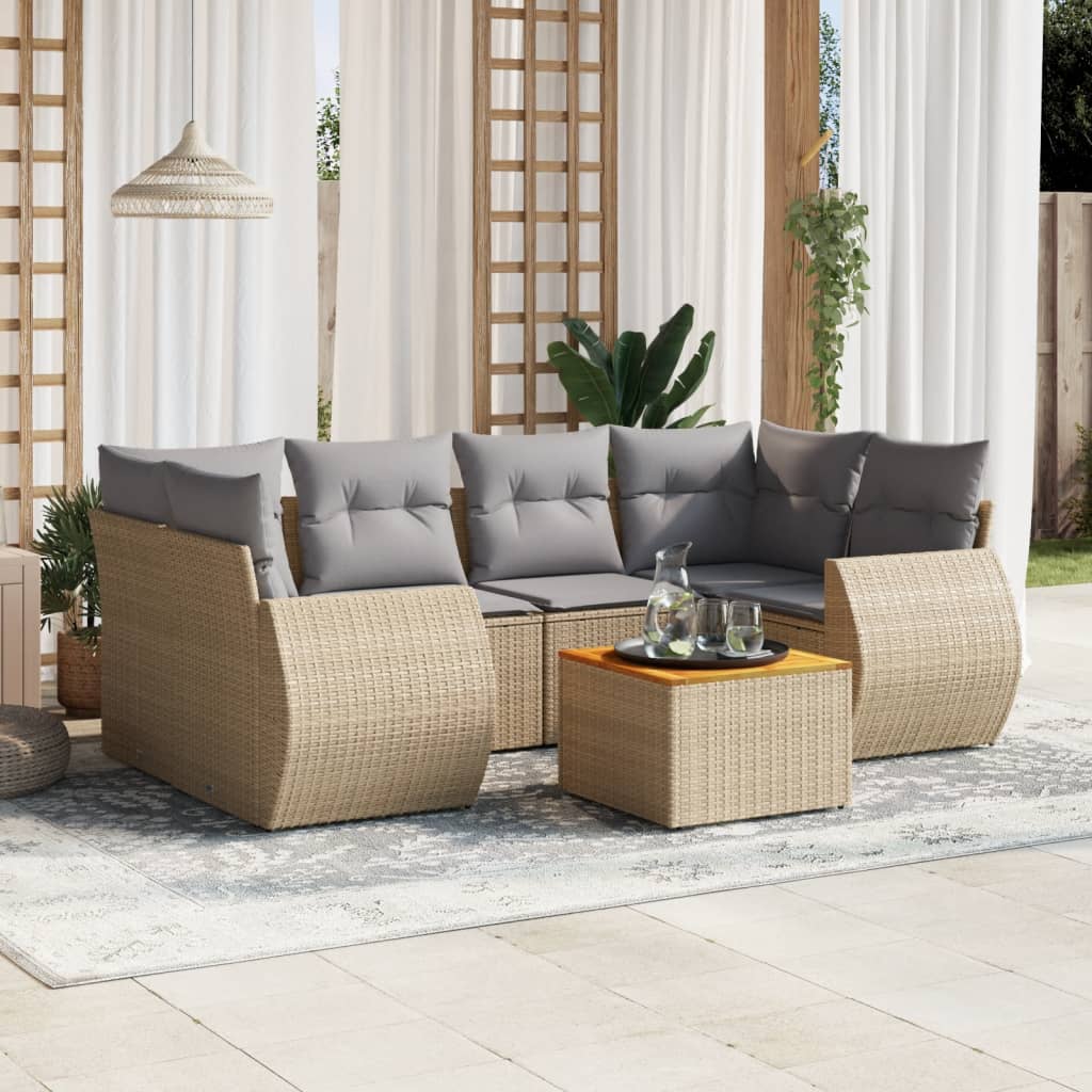 sofasæt til haven 7 dele med hynder polyrattan beige
