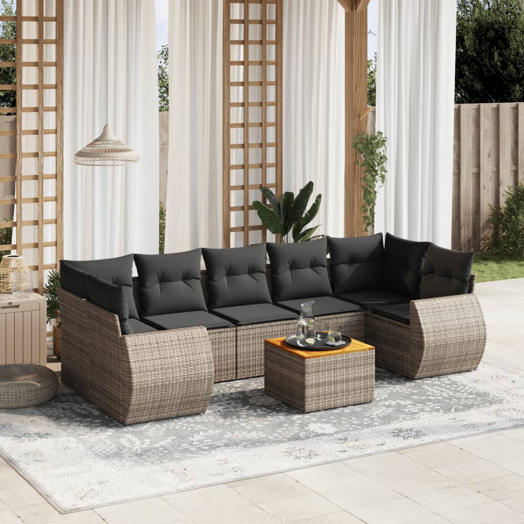 sofasæt til haven 8 dele med hynder polyrattan grå