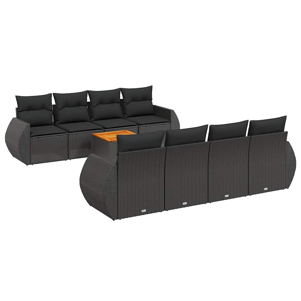 sofasæt til haven 9 dele med hynder polyrattan sort