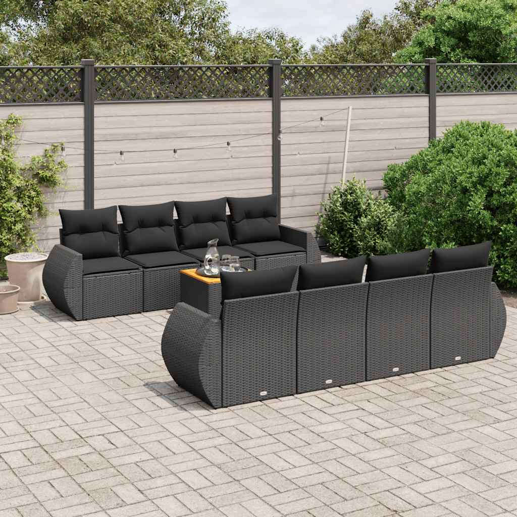 sofasæt til haven 9 dele med hynder polyrattan sort
