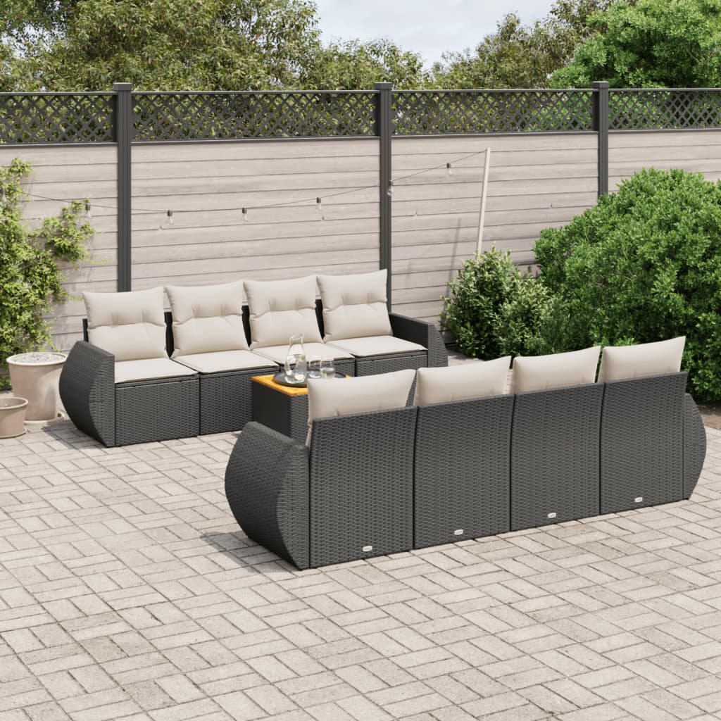 sofasæt til haven 9 dele med hynder polyrattan sort