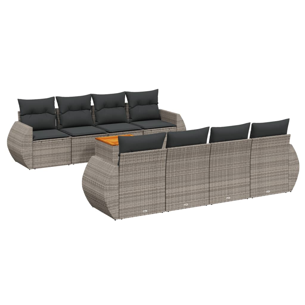 sofasæt til haven 9 dele med hynder polyrattan grå