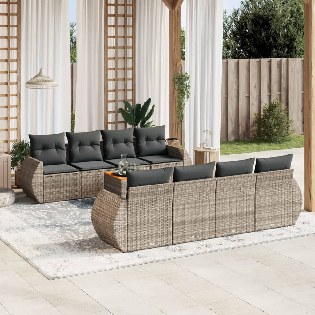sofasæt til haven 9 dele med hynder polyrattan grå
