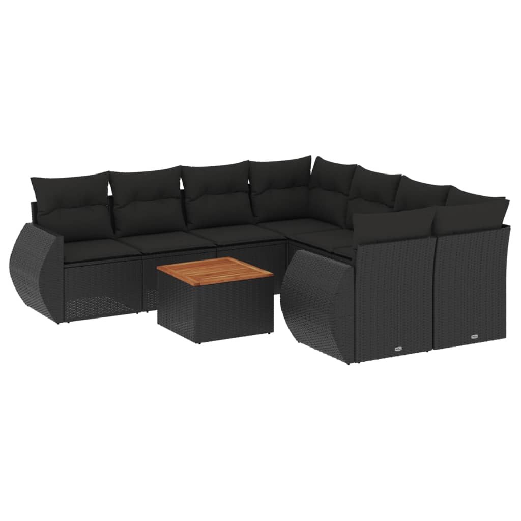 sofasæt til haven 9 dele med hynder polyrattan sort