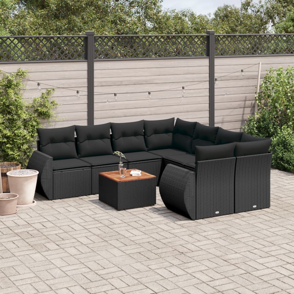 sofasæt til haven 9 dele med hynder polyrattan sort