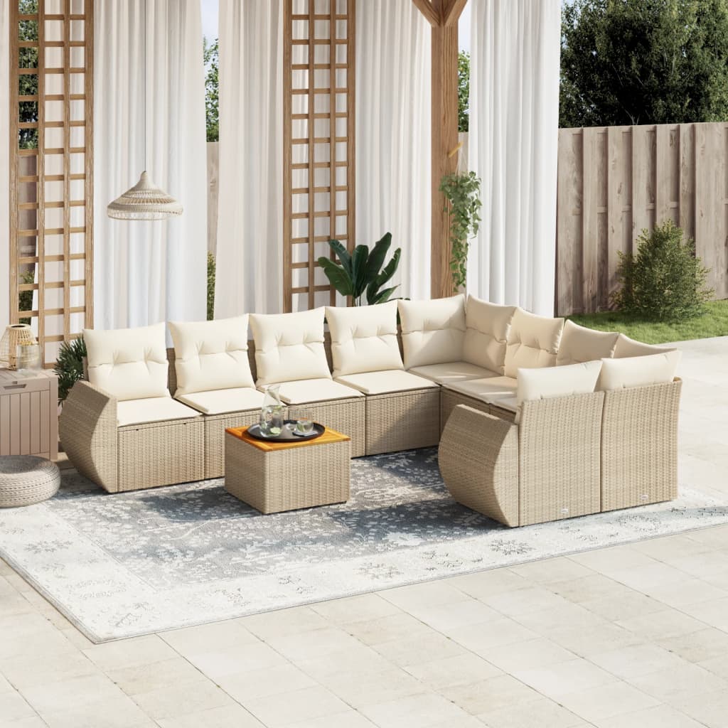 sofasæt til haven 9 dele med hynder polyrattan beige