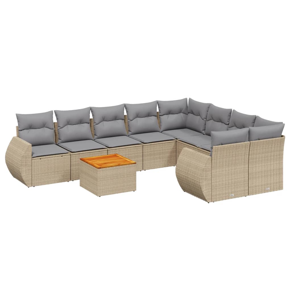 sofasæt til haven 9 dele med hynder polyrattan beige