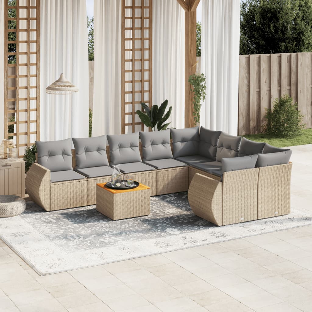 sofasæt til haven 9 dele med hynder polyrattan beige