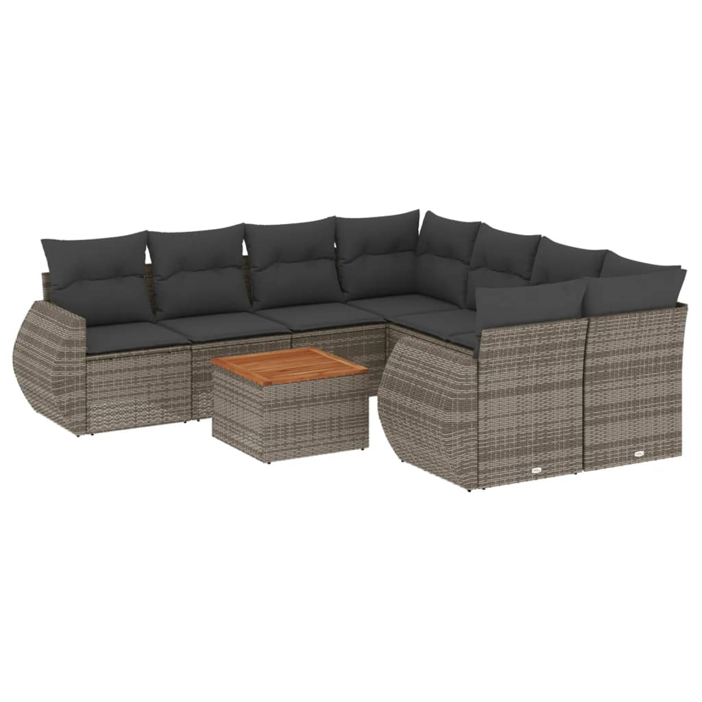 sofasæt til haven 9 dele med hynder polyrattan grå