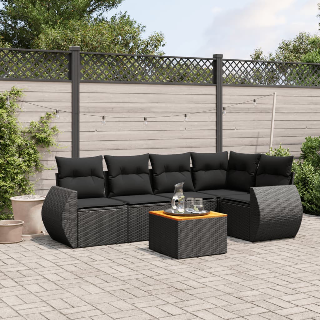 sofasæt til haven 6 dele med hynder polyrattan sort