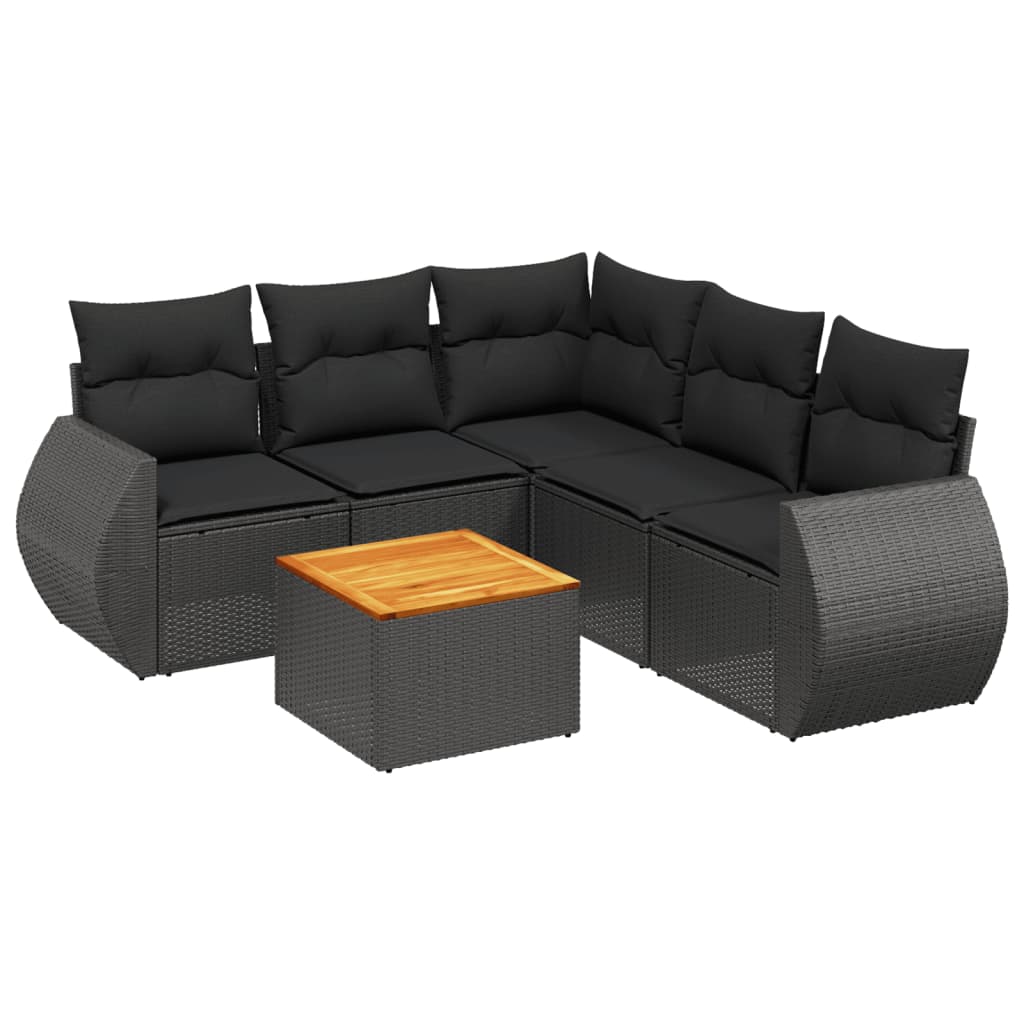 sofasæt til haven 6 dele med hynder polyrattan sort