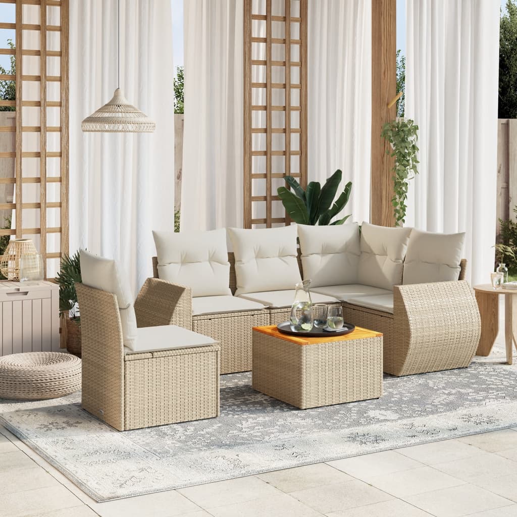 sofasæt til haven 6 dele med hynder polyrattan beige