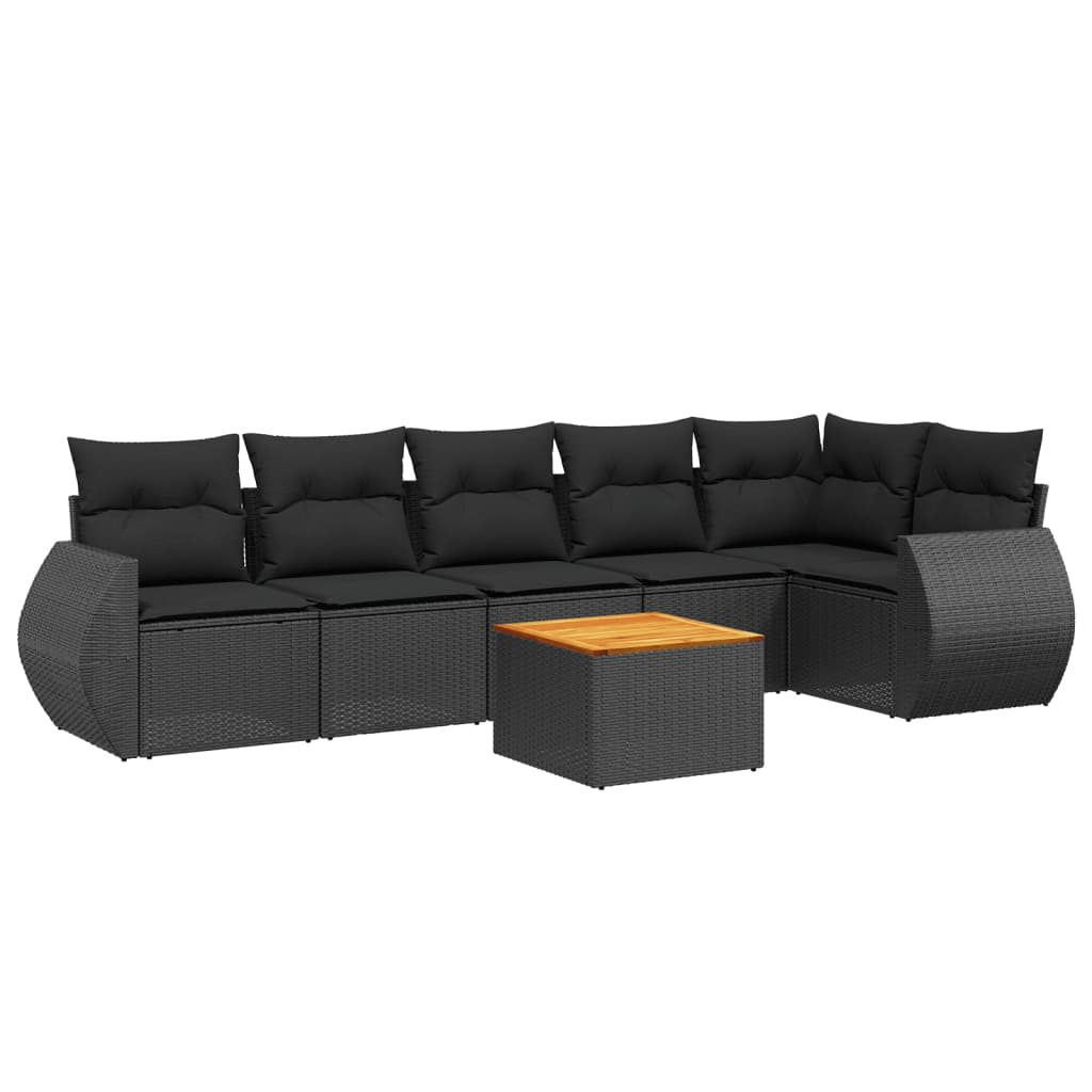 sofasæt til haven 7 dele med hynder polyrattan sort