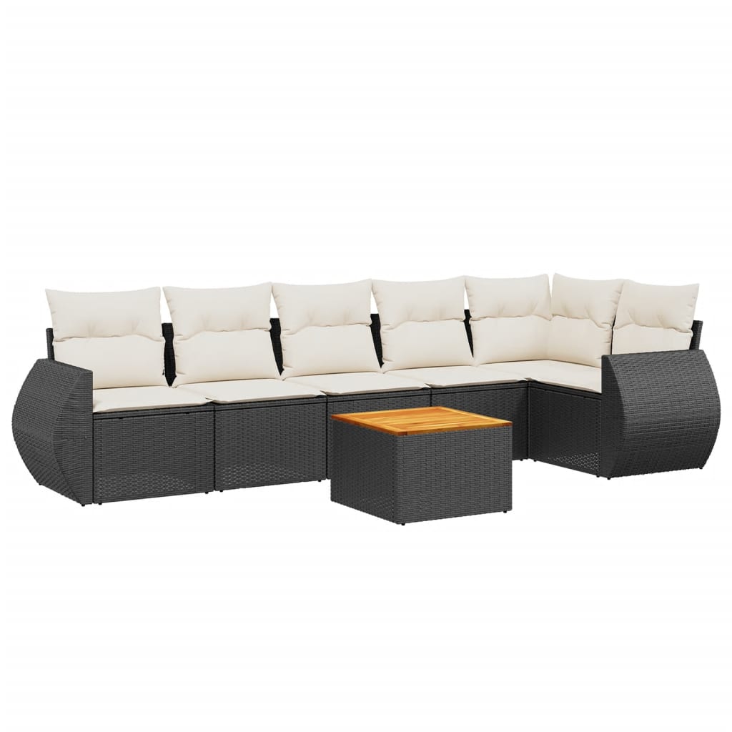 sofasæt til haven 7 dele med hynder polyrattan sort