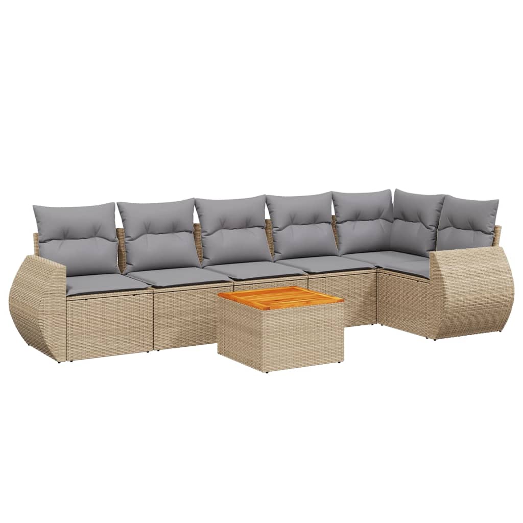 sofasæt til haven 7 dele med hynder polyrattan beige