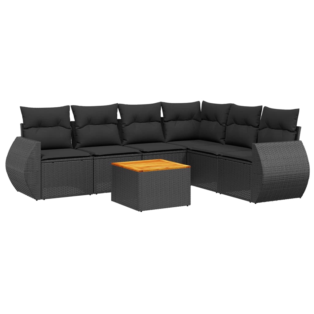 sofasæt til haven 7 dele med hynder polyrattan sort