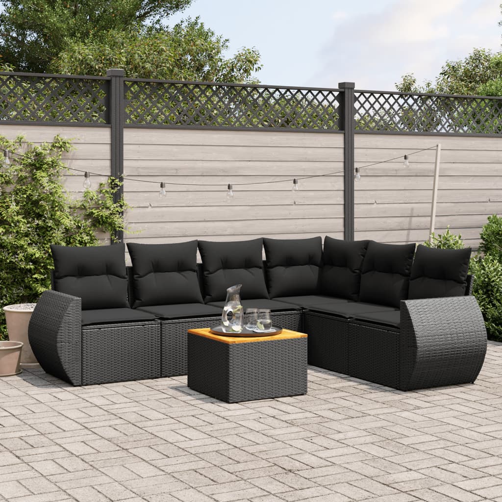 sofasæt til haven 7 dele med hynder polyrattan sort