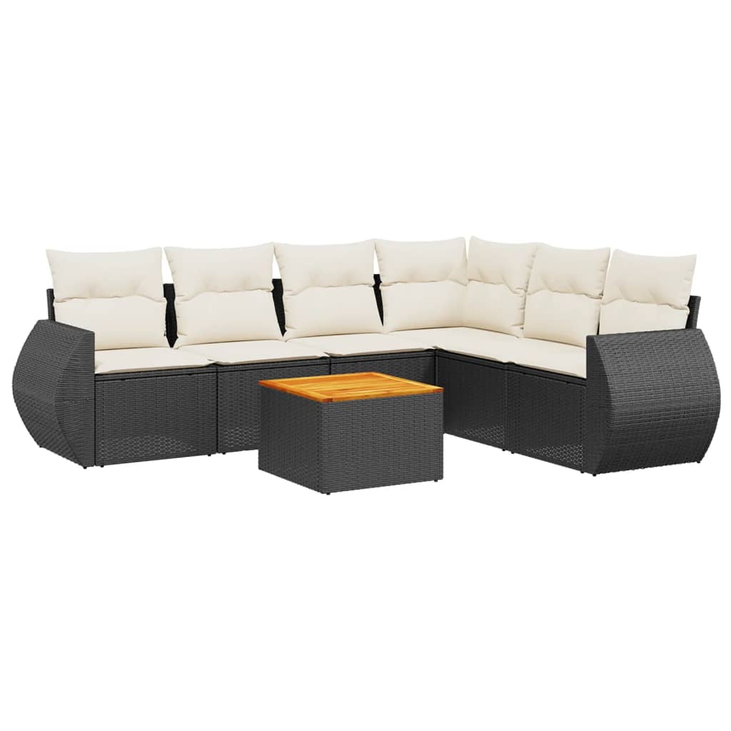 sofasæt til haven 7 dele med hynder polyrattan sort