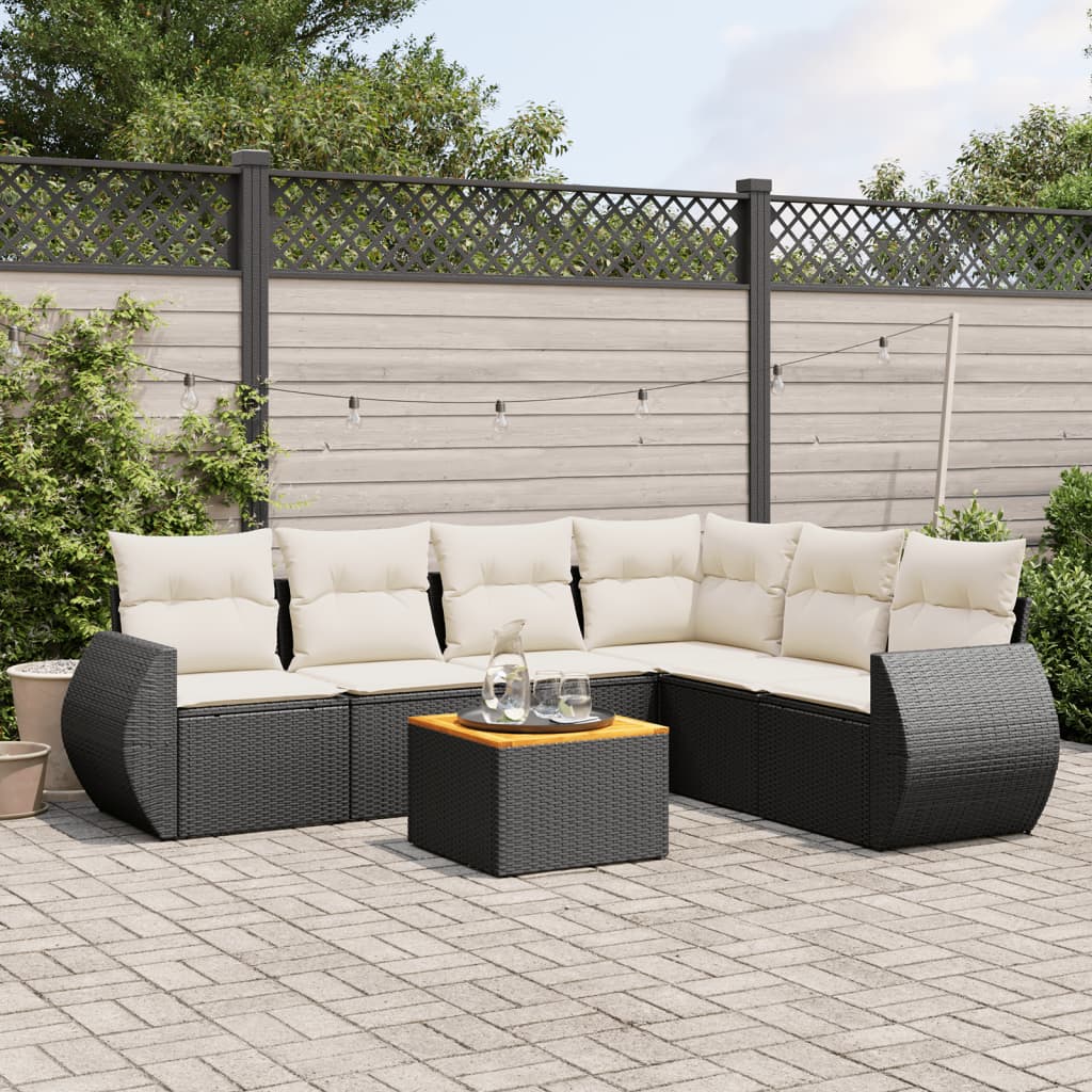 sofasæt til haven 7 dele med hynder polyrattan sort