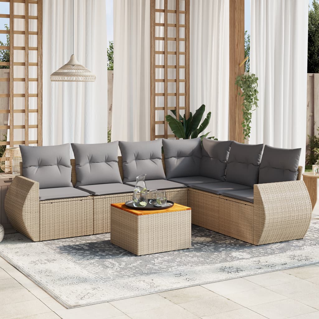 sofasæt til haven 7 dele med hynder polyrattan beige