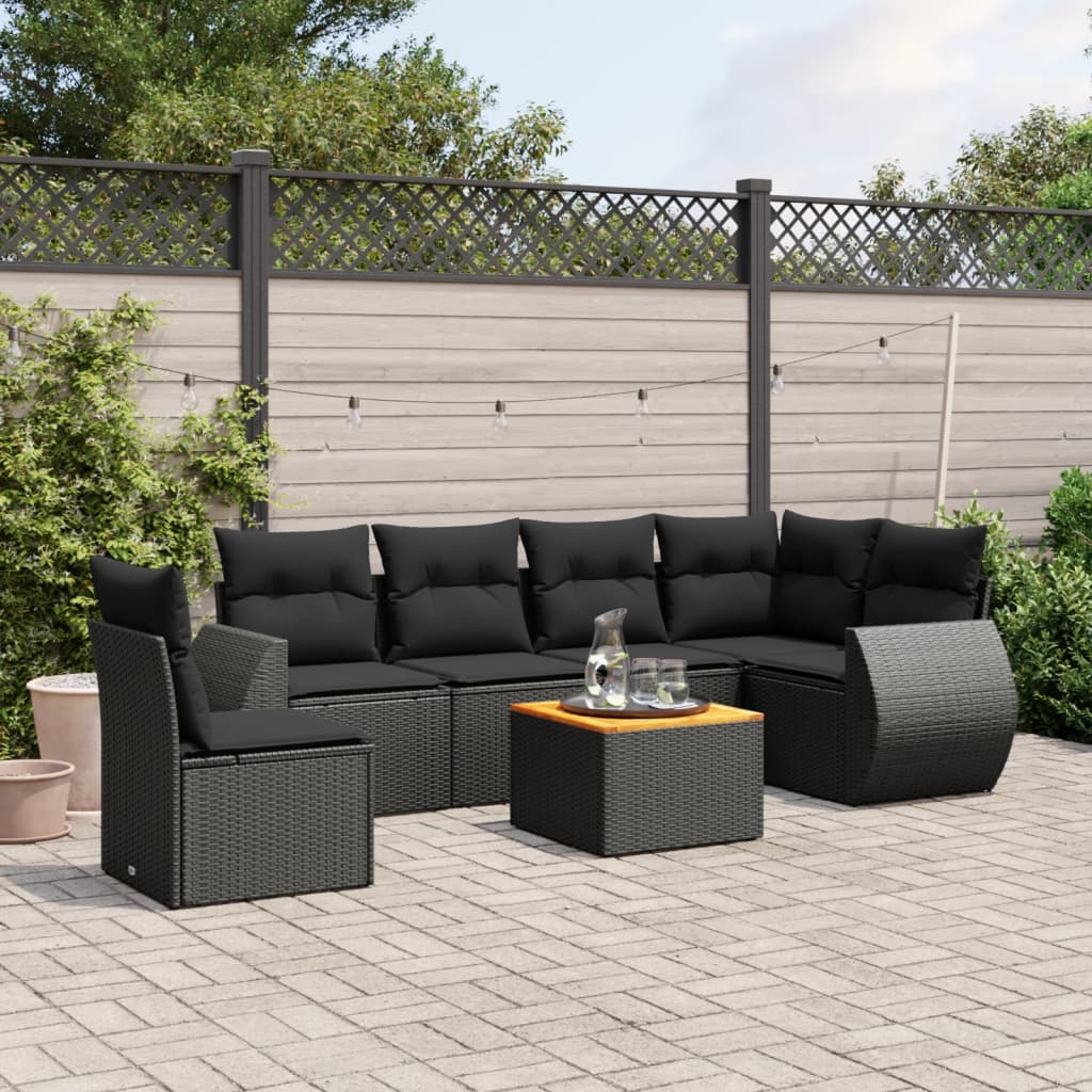 sofasæt til haven 7 dele med hynder polyrattan sort