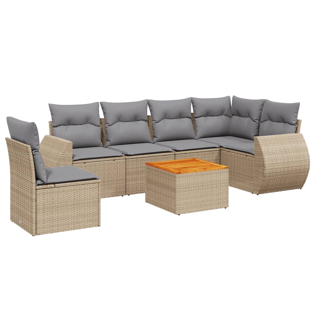 sofasæt til haven 7 dele med hynder polyrattan beige