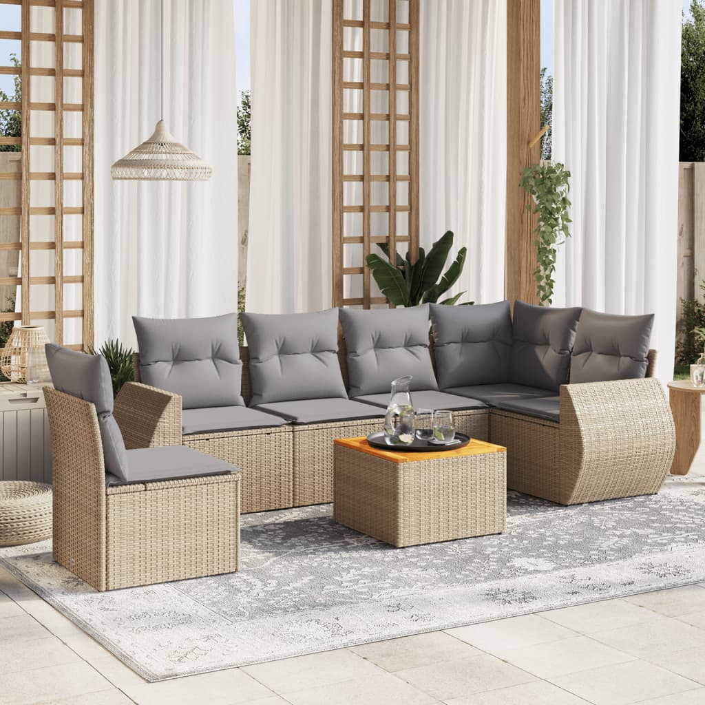 sofasæt til haven 7 dele med hynder polyrattan beige