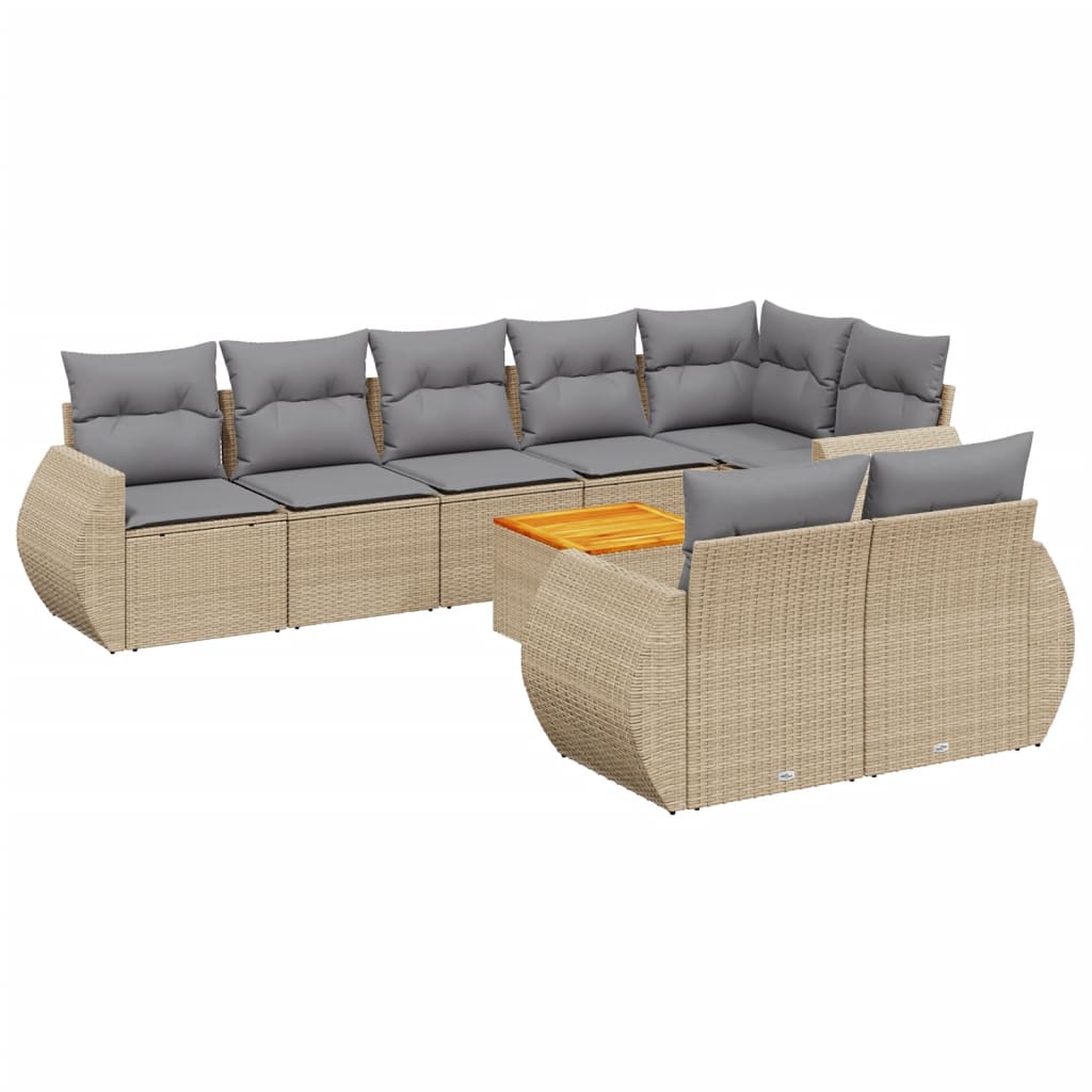 sofasæt til haven 9 dele med hynder polyrattan beige