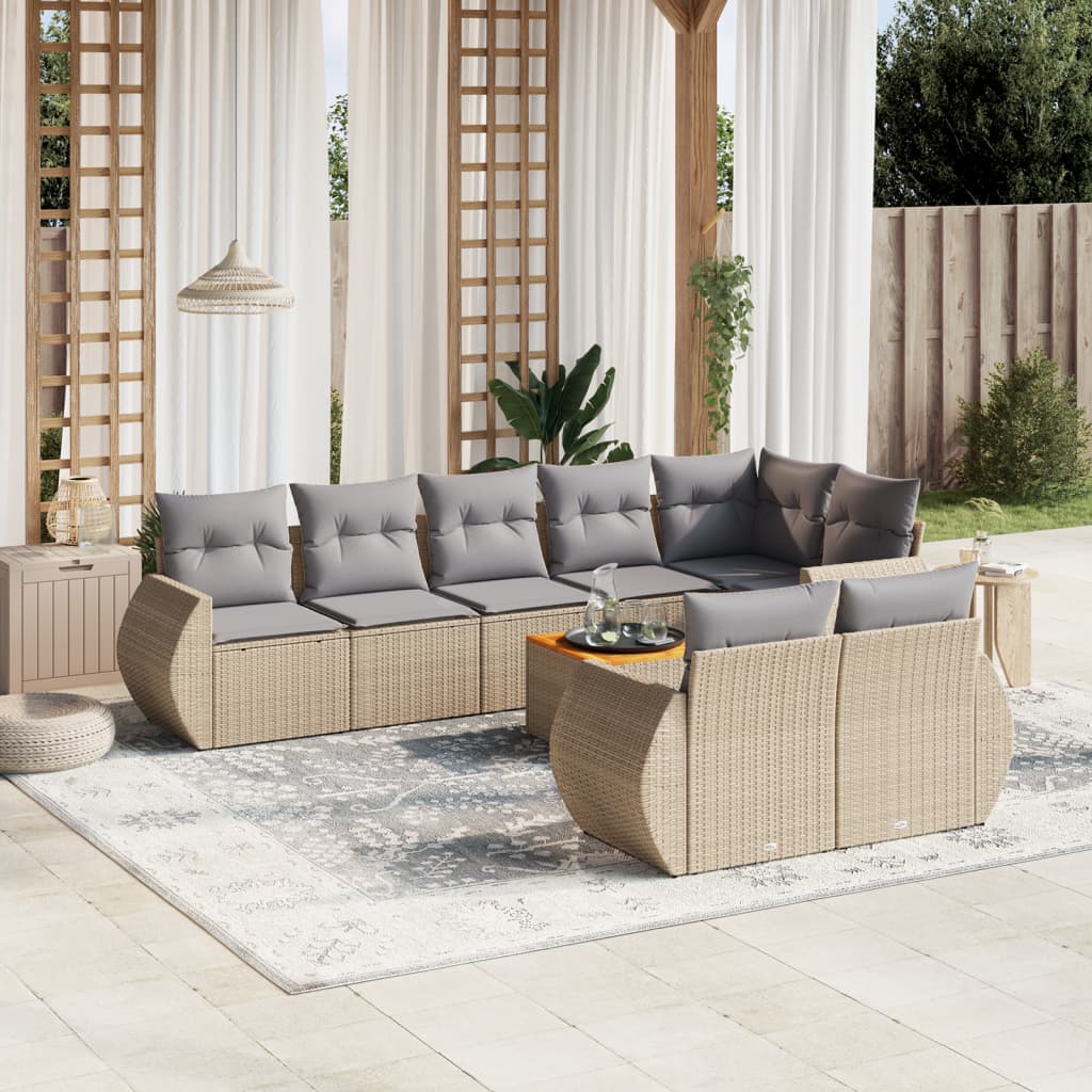 sofasæt til haven 9 dele med hynder polyrattan beige