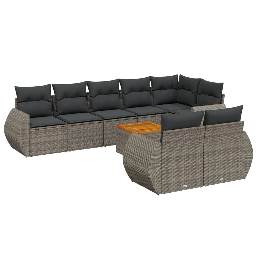 sofasæt til haven 9 dele med hynder polyrattan grå