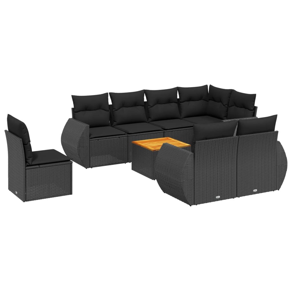 sofasæt til haven 9 dele med hynder polyrattan sort