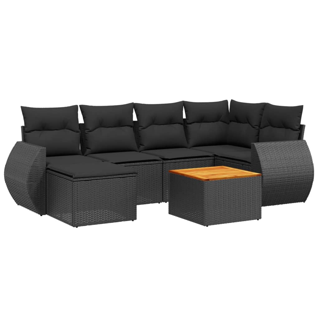 sofasæt til haven 7 dele med hynder polyrattan sort
