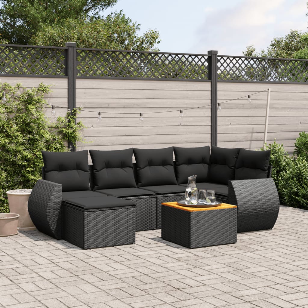 sofasæt til haven 7 dele med hynder polyrattan sort