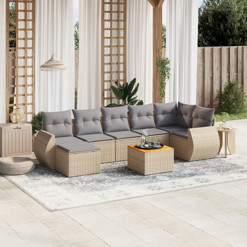 sofasæt til haven 8 dele med hynder polyrattan beige