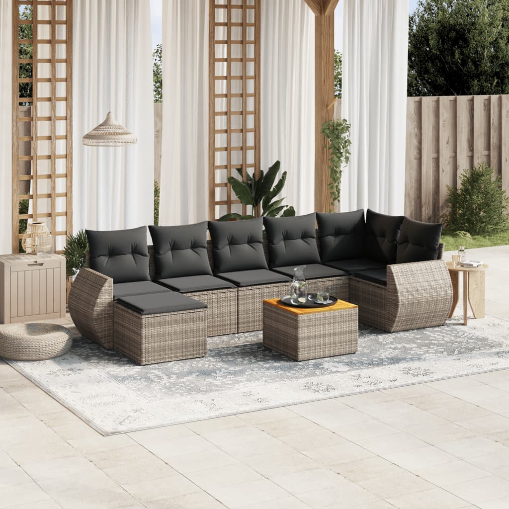 sofasæt til haven 8 dele med hynder polyrattan grå