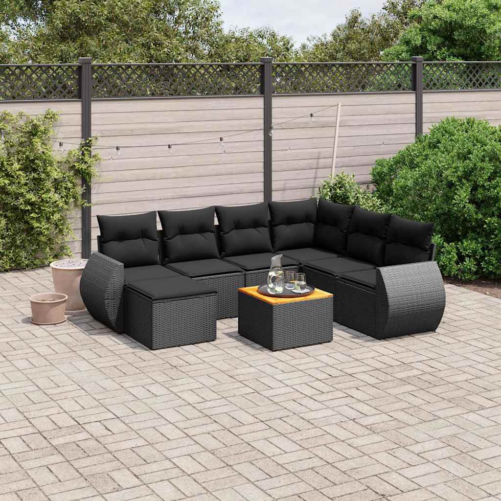 sofasæt til haven 8 dele med hynder polyrattan sort