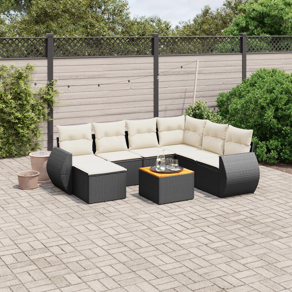 sofasæt til haven 8 dele med hynder polyrattan sort