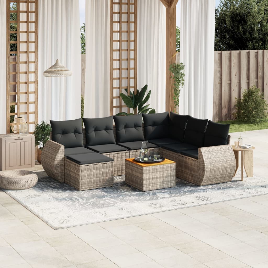sofasæt til haven 8 dele med hynder polyrattan grå