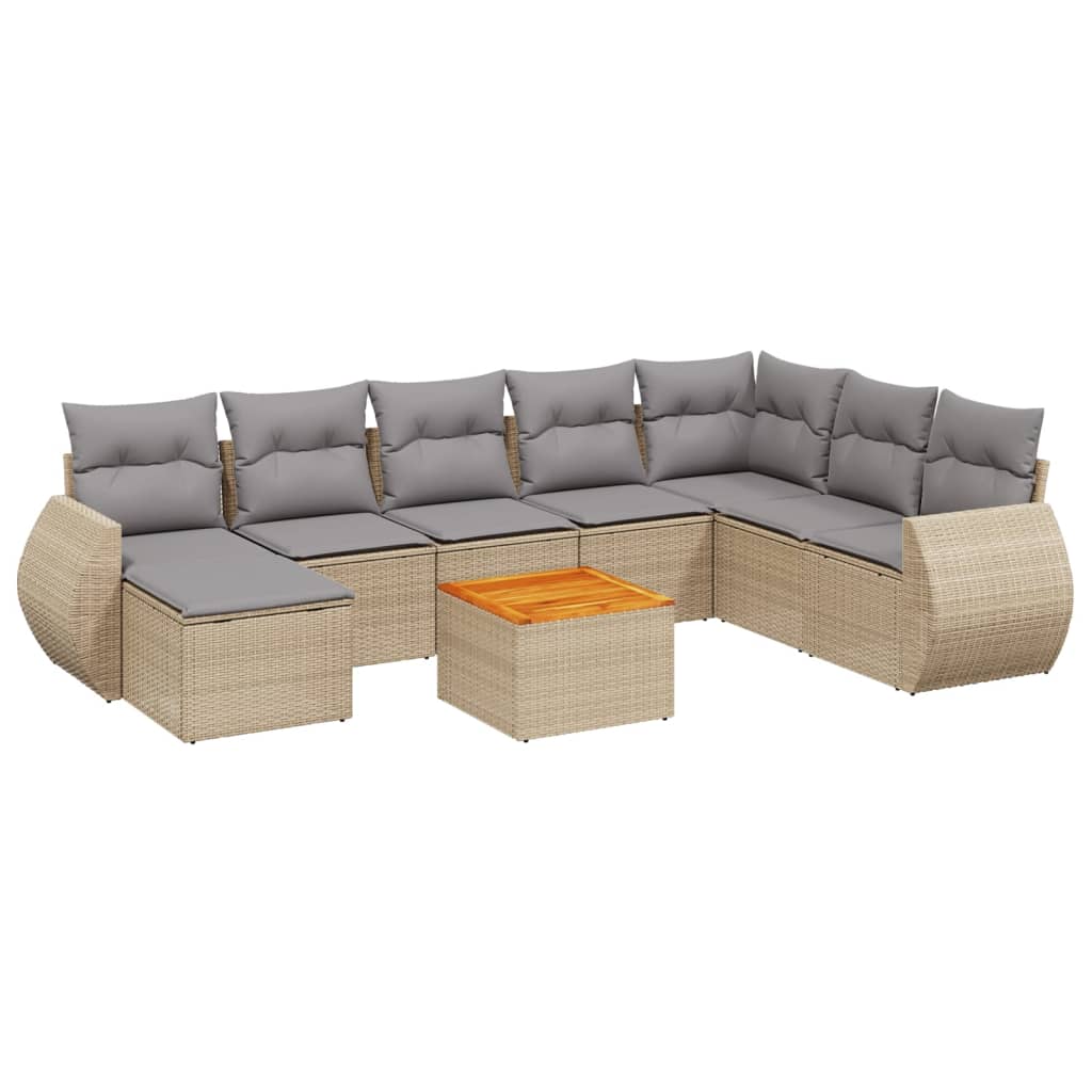 sofasæt til haven 9 dele med hynder polyrattan beige