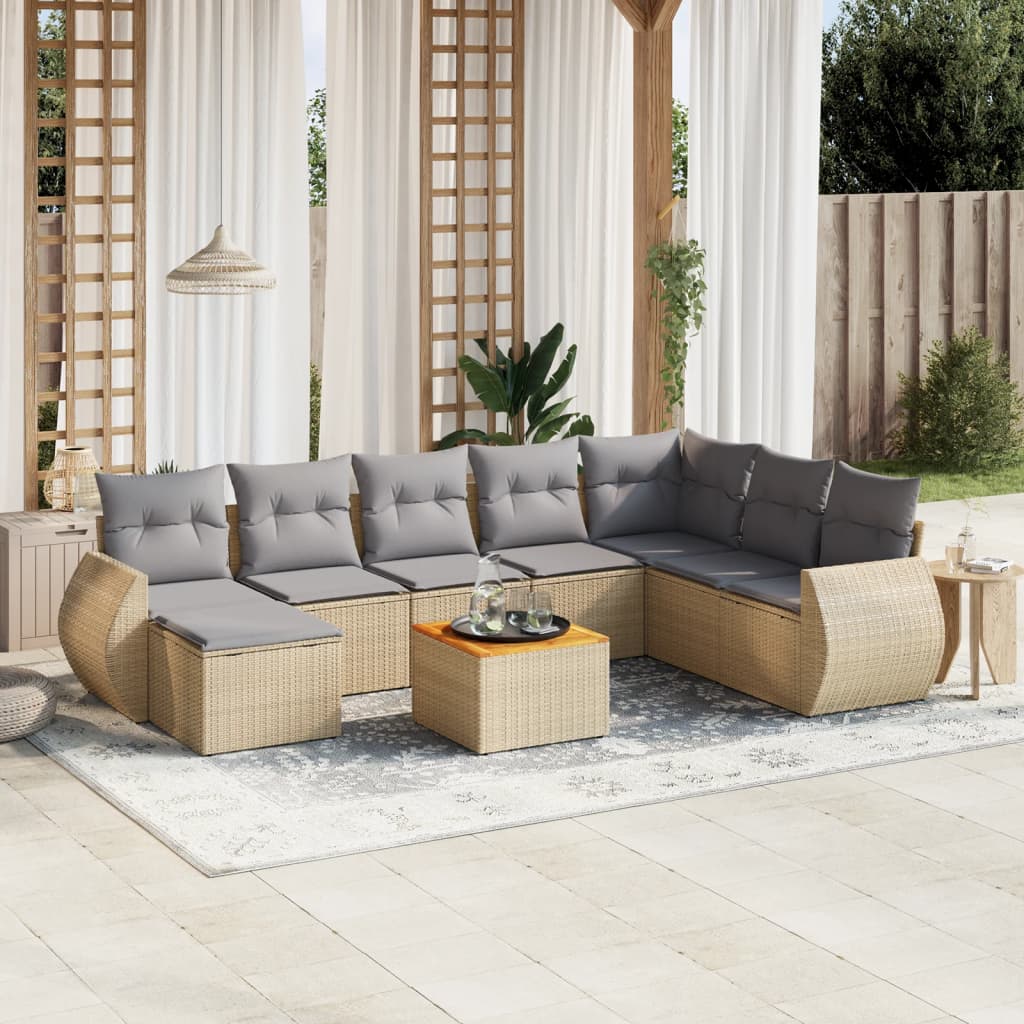sofasæt til haven 9 dele med hynder polyrattan beige