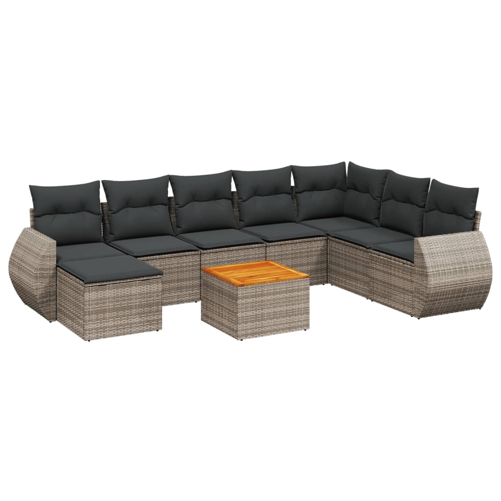 sofasæt til haven 9 dele med hynder polyrattan grå