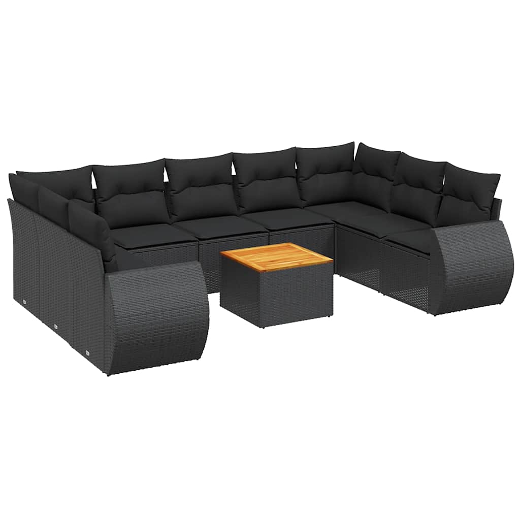 sofasæt til haven 10 dele med hynder polyrattan sort