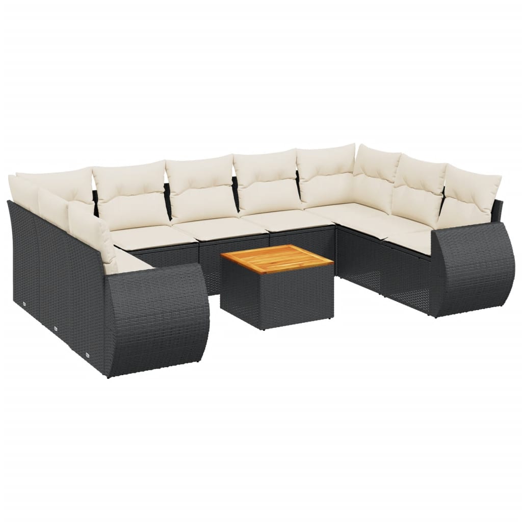 sofasæt til haven 10 dele med hynder polyrattan sort