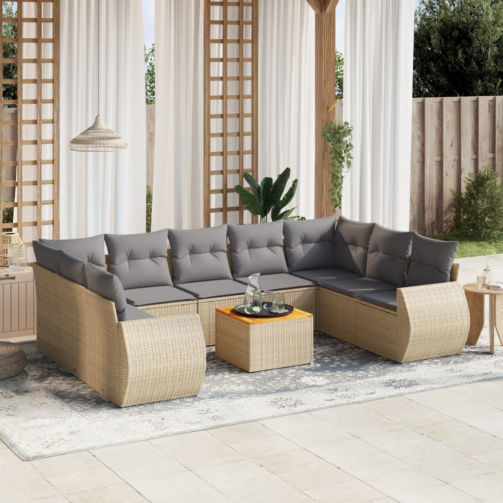 sofasæt til haven 10 dele med hynder polyrattan beige