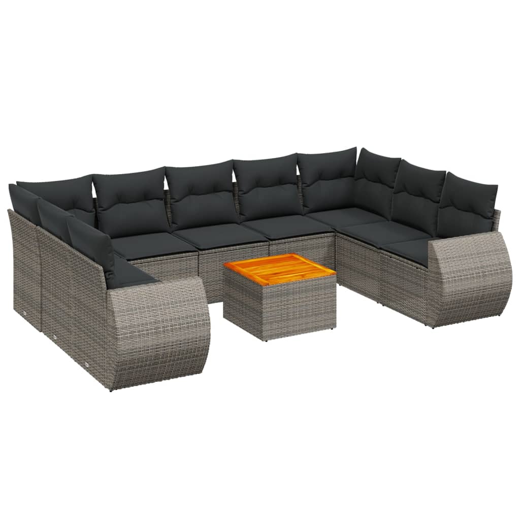 sofasæt til haven 10 dele med hynder polyrattan grå