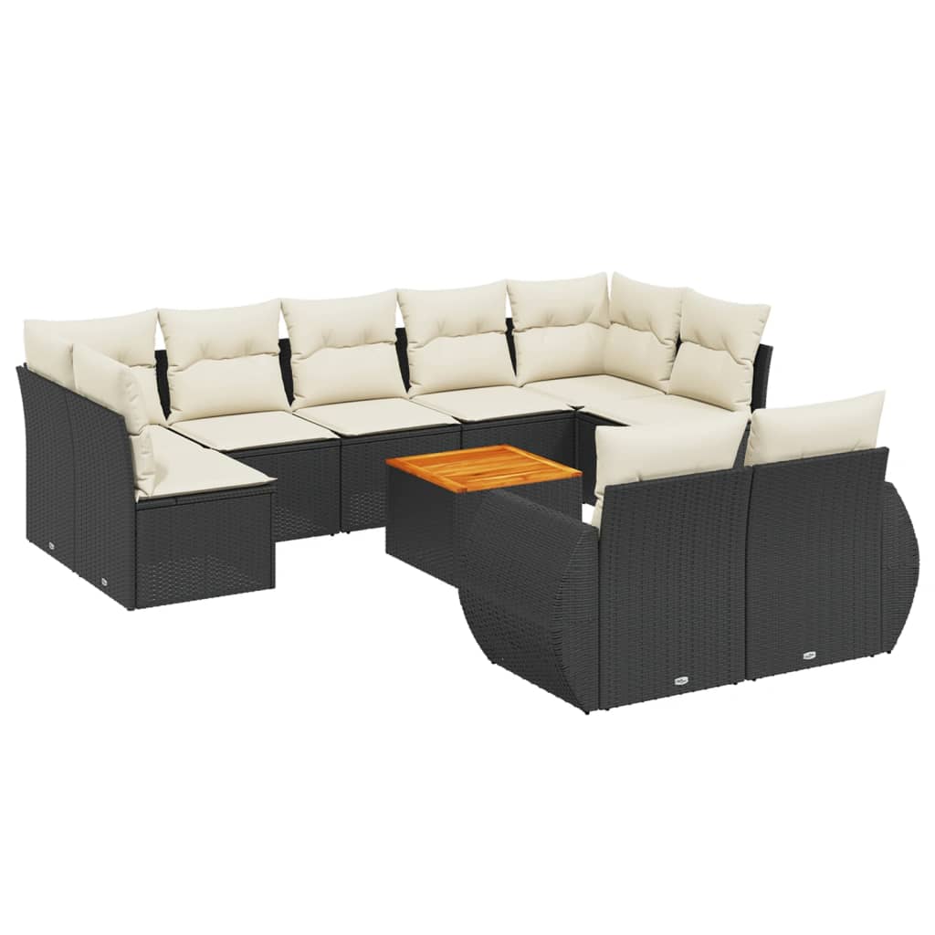 sofasæt til haven 10 dele med hynder polyrattan sort