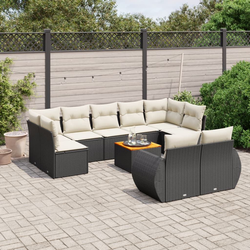 sofasæt til haven 10 dele med hynder polyrattan sort